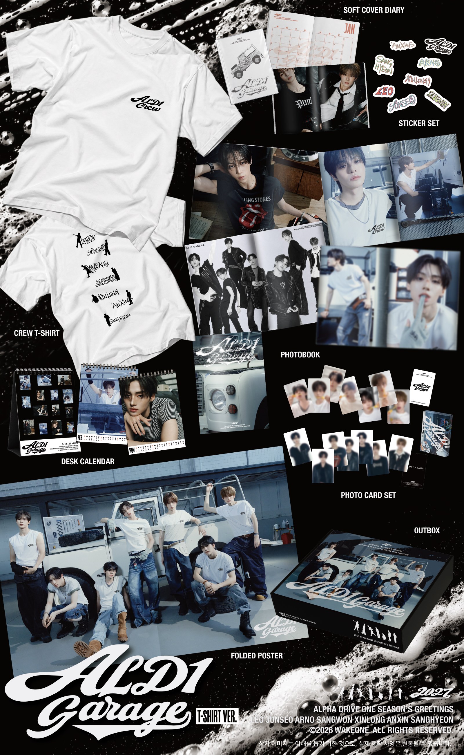 ALPHA DRIVE ONE 2027 SEASON'S GREETINGS [ALD1 GARAGE (T-SHIRT VER.)] contents