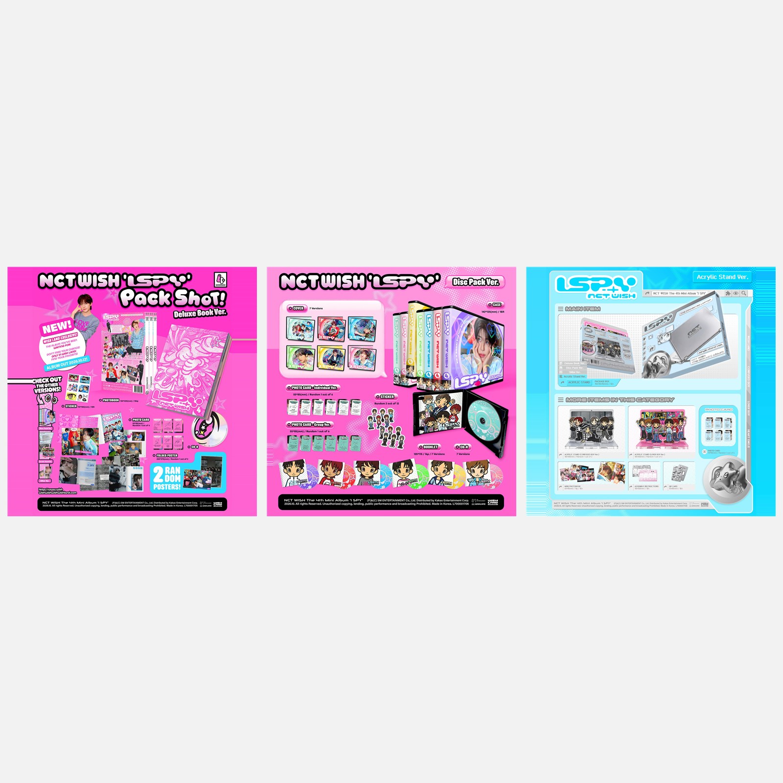 NCT WISH [I SPY] 3CD SET - Deluxe Book, Disc Pack and Acrylic Stand pack shots