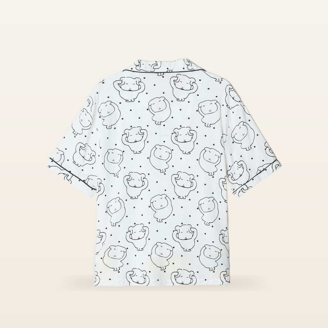Ganadi pajama top, back flat lay showing the all-over print